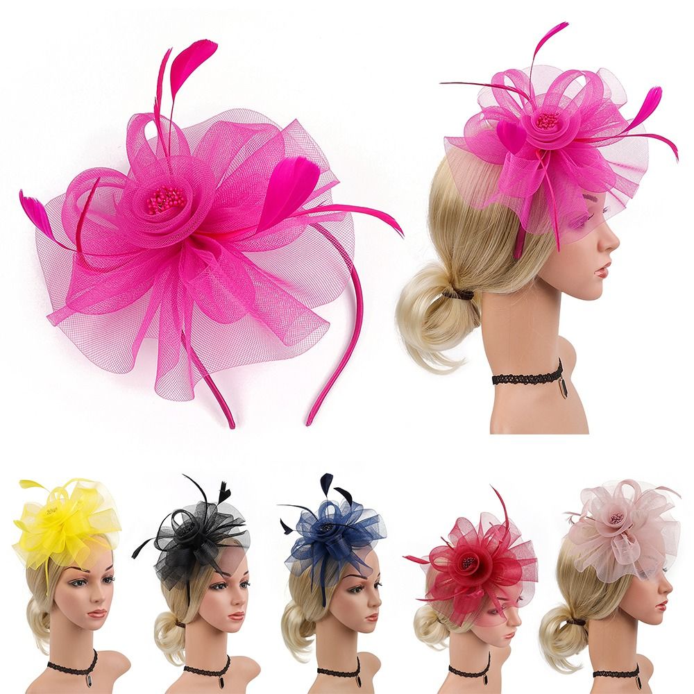 Women'S Fashion Kentucky Derby - Piume nastro Fascinator cappelli Vintage Mesh