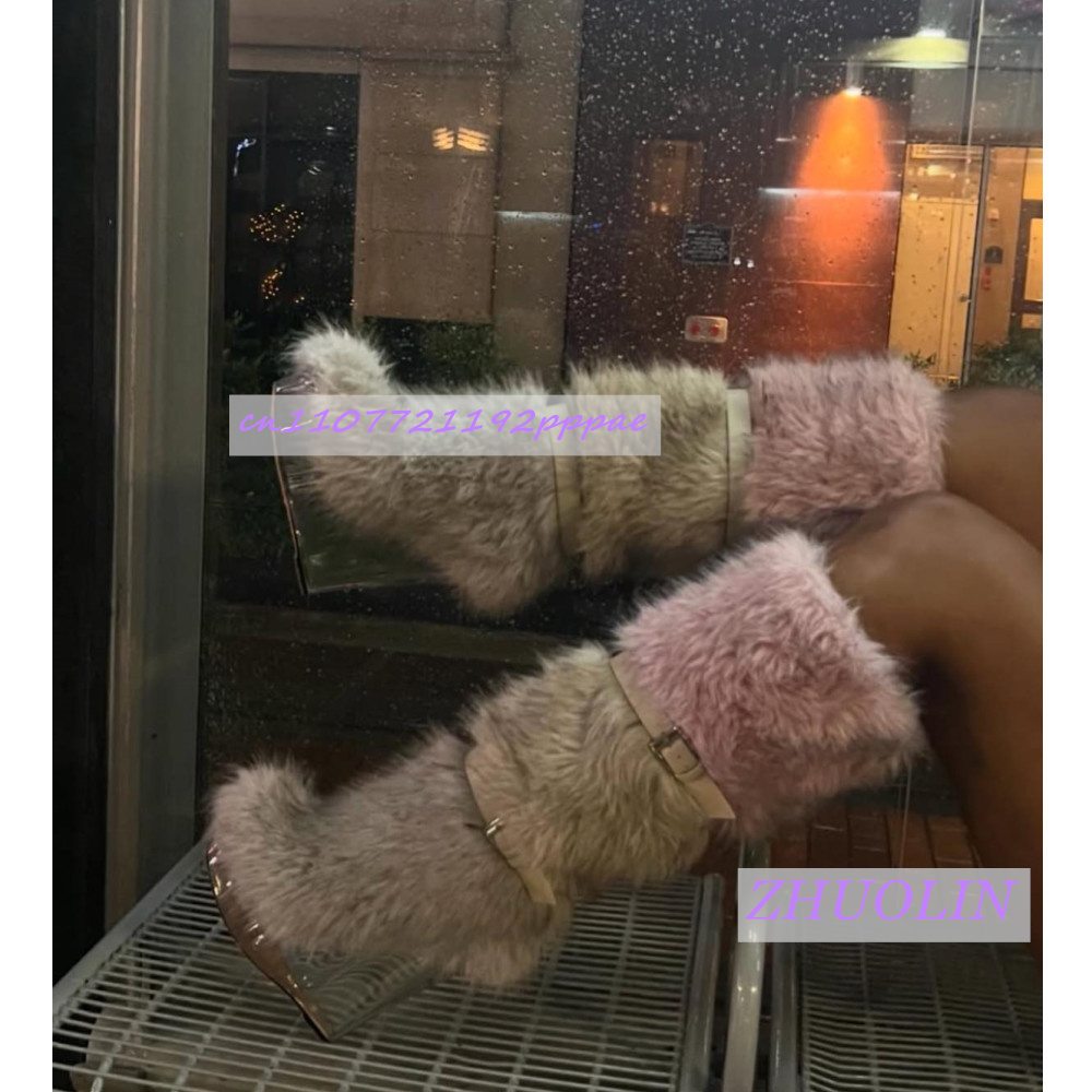 Women'S Fashion Knee High Boots - Stivali con zeppa trasparenti pelosi sfumati