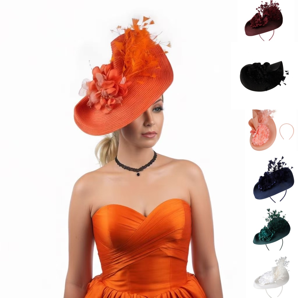 Women'S Fashion Kentucky Derby - Cappello Fascinator in Paglia con Piume