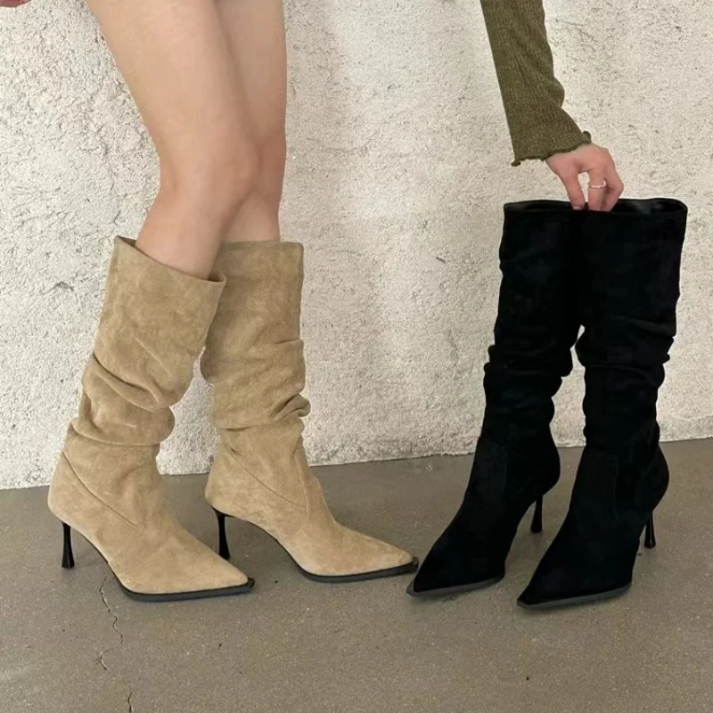 Women'S Fashion Knee High Boots - Stivali da passeggio con tacco sottile,