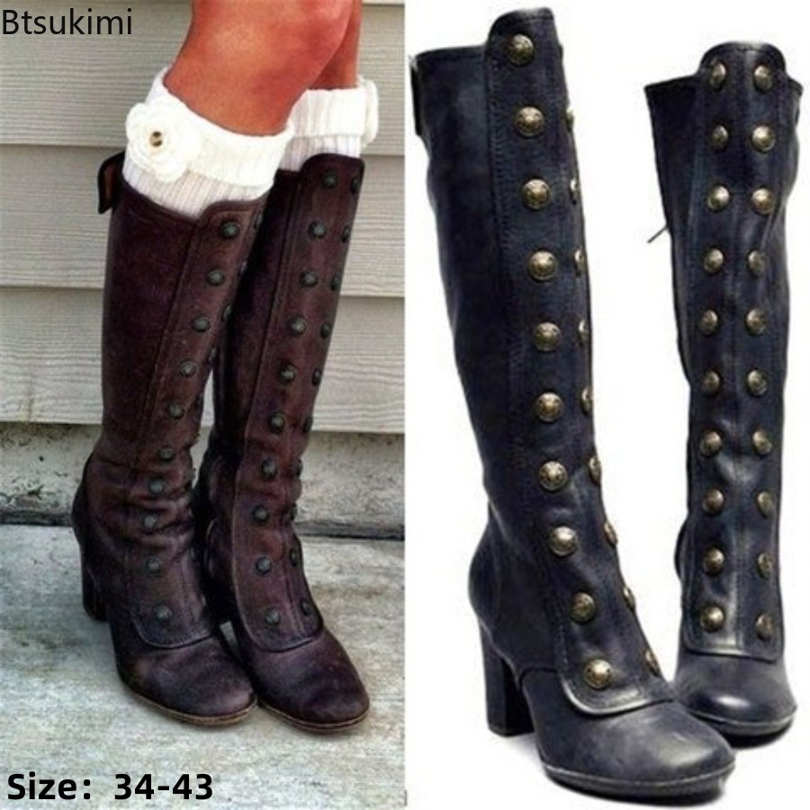 Stivali Neri Retrò con Borchie - Women'S Fashion Knee High Boots recensione e prezzo