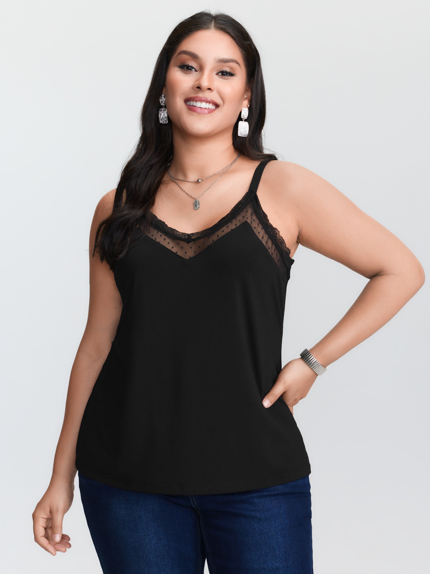 Canotta nera in maglia, dispon - Lace Trim Cami recensione e prezzo