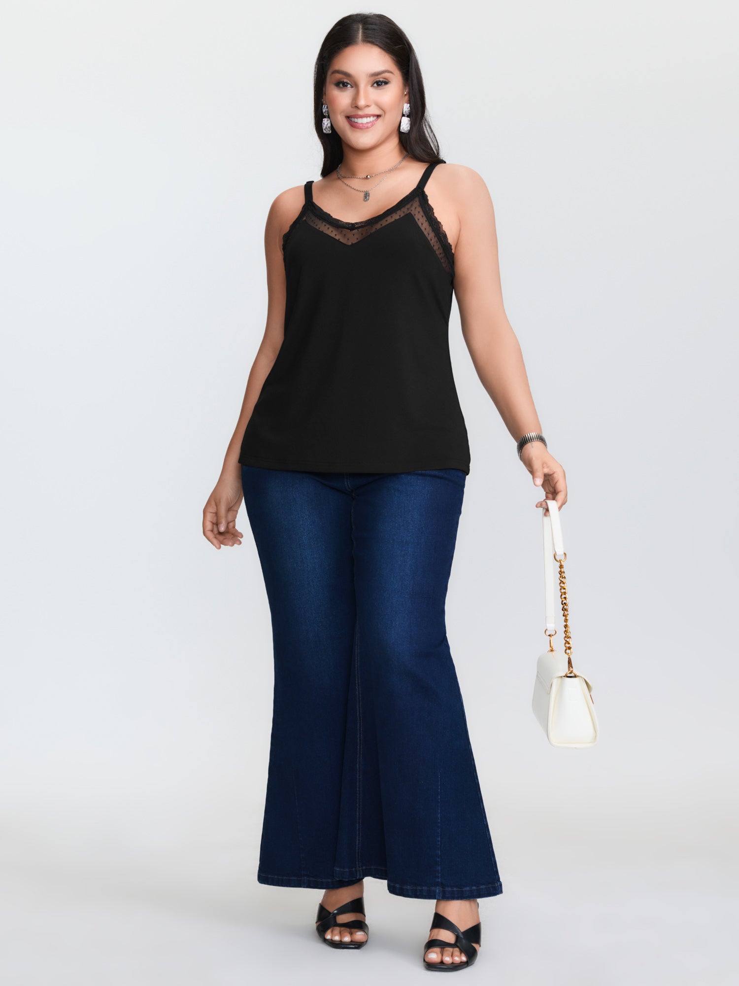 Canotta nera in maglia, dispon - Lace Trim Cami recensione e prezzo